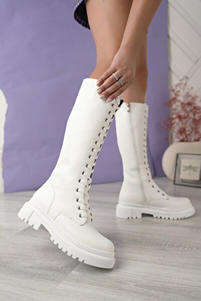 Tolgado Жіночі чоботи з білої шкіри на щоденне носіння, з застібкою-блискавкою та ремінцем
