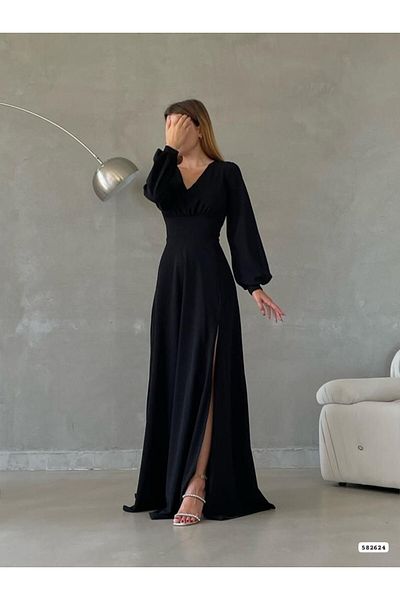 Varyete V-Neck Slit Maxi Length Evening Dress Wedding Engagement Promise