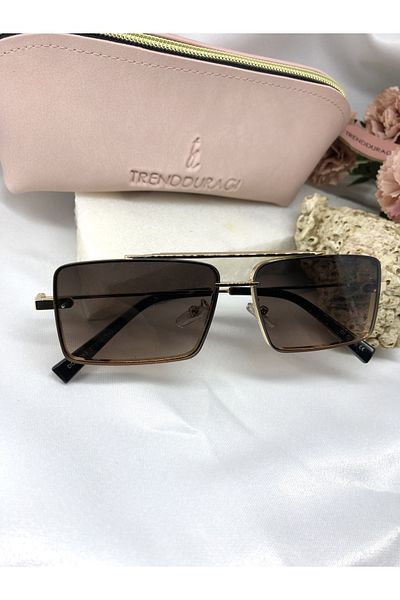 Di Caprio Burch Retro Gold Detailed Bitter Brown Women's Sunglasses
