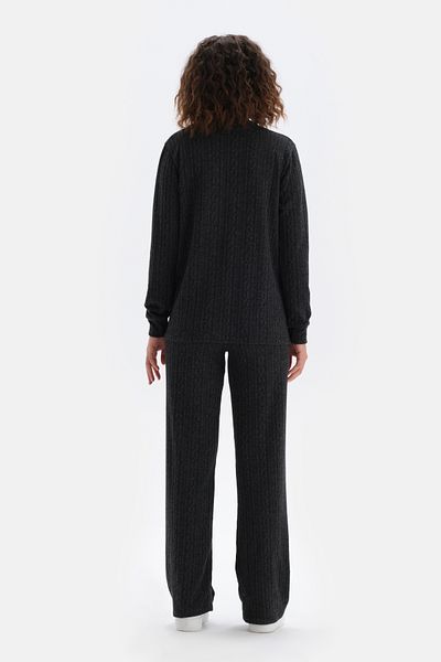 Dagi Anthracite V-Neck Long Sleeve Sweatshirt - Braided