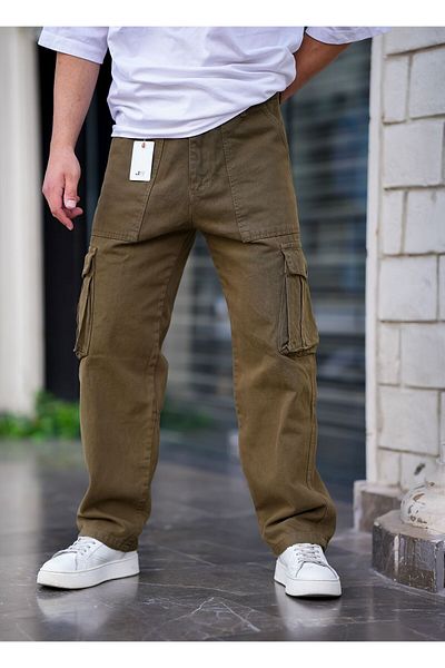 Tarz Cool Ανδρικό Cargo Pocket Baggy Παντελόνι Χακί Χρώμα