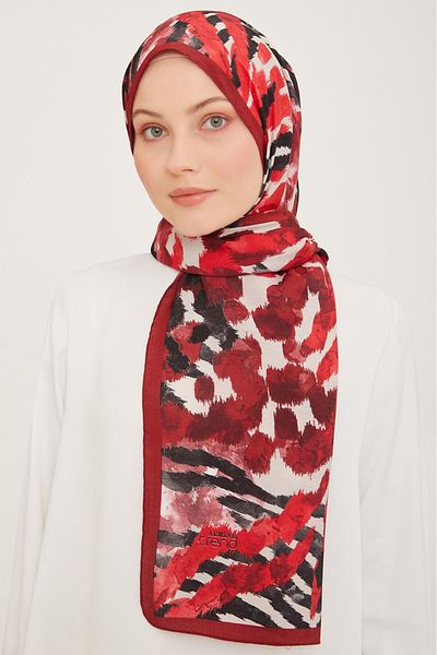 Armine Red-Black Brush Pattern Modal Shawl 6318-03-A