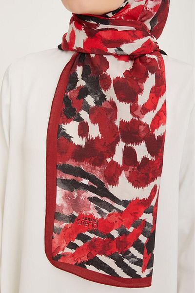 Armine Red-Black Brush Pattern Modal Shawl 6318-03-A