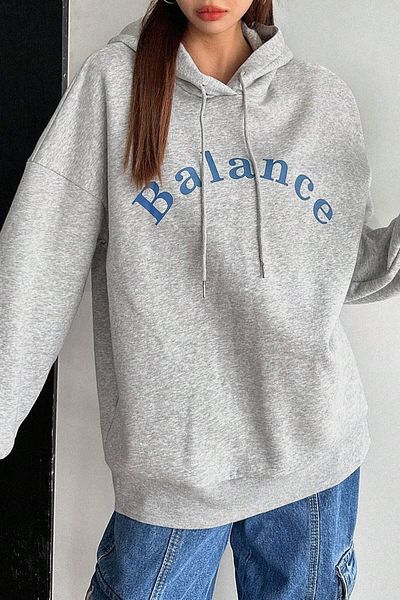 MODAGEN Φούτερ Unisex Grey Balance με στάμπα Oversize με κουκούλα
