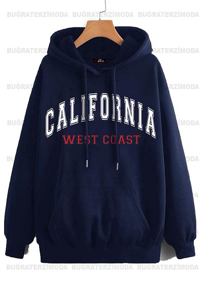 Buğraterzimoda Φούτερ με κουκούλα California Printed Unisex Navy Blue Hoodie