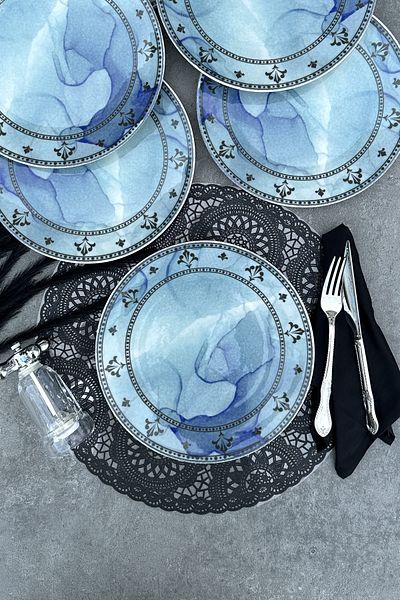 porselenden Deeper 25 Cm Porcelain Daily Blue Modern Serving Plate Set for 6 Persons