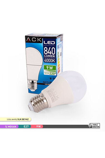 ACK 9w Led Ampul 4000k Ilık Beyaz E27 8'li Eko Paket