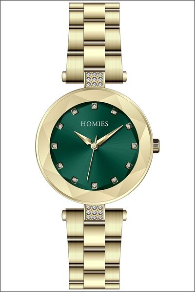 Homies Women's Green Color Wristwatch with Gold Inside + Steel Cord Bracelet with Gift