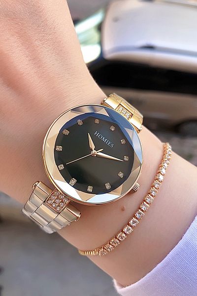 Homies Women's Green Color Wristwatch with Gold Inside + Steel Cord Bracelet with Gift
