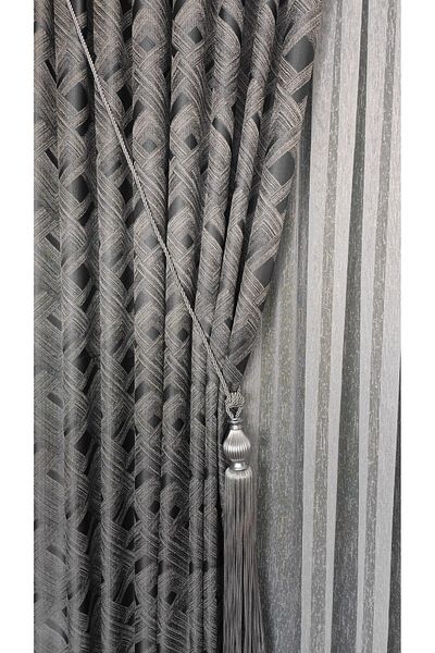 Yuka Crown Panel Background Curtain Gray Light Gray Geometric Patterned Single Sash Closely Pleated Jacquard Semi-Glossy