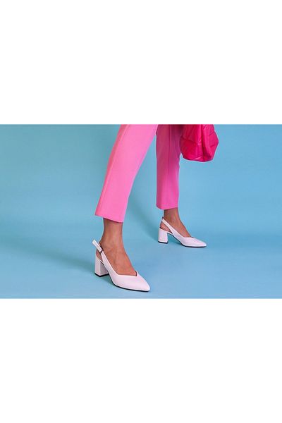 MİSS PARK MODA Park Moda K700 Women's White Thick Heel Open Back 6 Cm Daily Pointed Toe Casual Evening Dress Shoes
