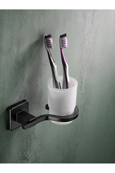 Sas Haus Θήκη οδοντόβουρτσας Premium από ματ μαύρο γυαλί τετράγωνης σειράς D-003