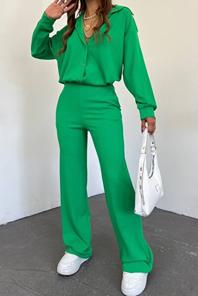 lovebox Női Seersucker Oversize Design ing és nadrág, zöld dupla öltöny 10786