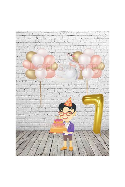 LOTUS PARTY Σετ πάρτι γενεθλίων με θέμα το 7 χρονών - Swan Foil Balloon Gold Color Number Foil Balloon