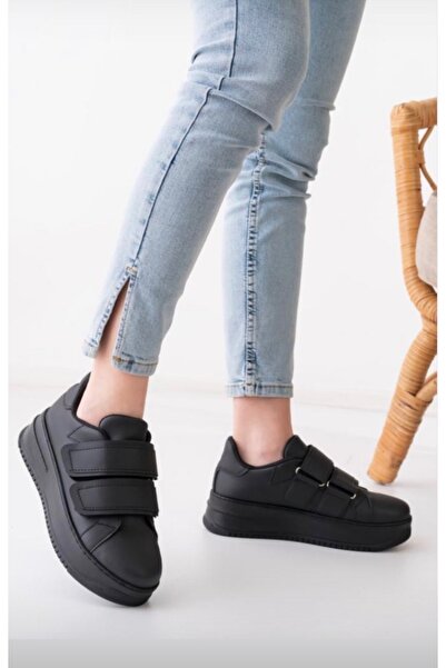 Afilli Γυναικεία Μαύρη Χοντρή Πλατφόρμα Σόλα Velcro Sneaker Walking Casual αθλητικά παπούτσια