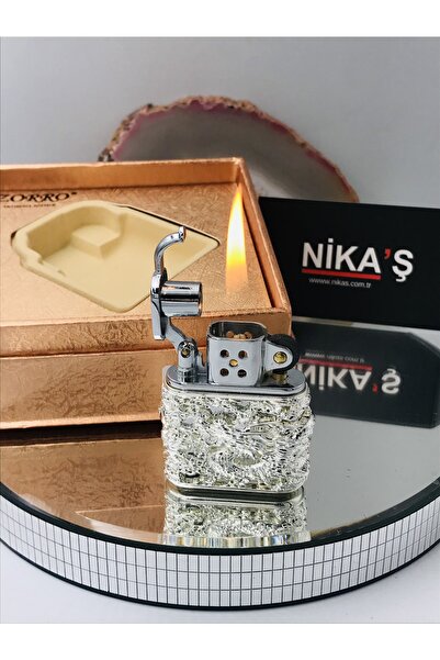 Zorro Yeni Zorro Gümüş Renk Metal Kaliteli Şık Desenli Kabartmalı Benzinli Ma...