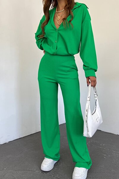 lovebox Női Seersucker Oversize Design ing és nadrág, zöld dupla öltöny 10786