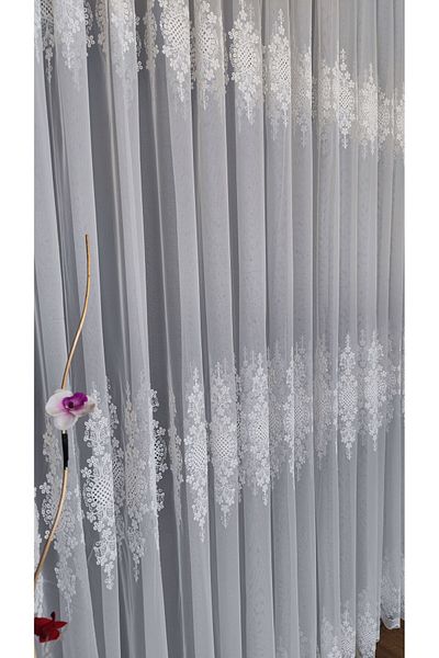 Yuka Backdrop Spread Embroidery Luxury Pattern 1/3 Pleat Ecru Tulle Curtain Wrinkle-Free No Ironing Leaded Skirt