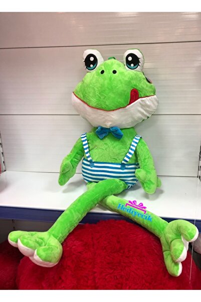 hediyecik Mavi Elbiseli Sevimli Peluş Kurbağa 100 Cm Büyük Boy
