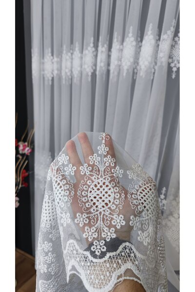 Yuka Κέντημα δαπέδου Πολυτελές μοτίβο 1/3 πλισέ εκρού τούλι κουρτίνα ανθεκτική στις ρυτίδες Δεν μπορεί να σιδερώσει φούστα με μόλυβδο