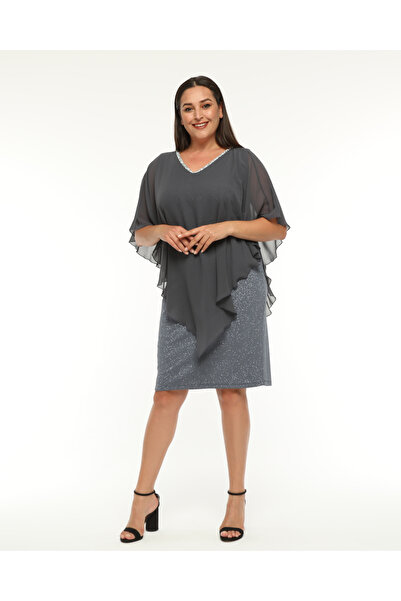 Asees Chiffon Medium Size Evening Dress with Stone Detail on the Collar