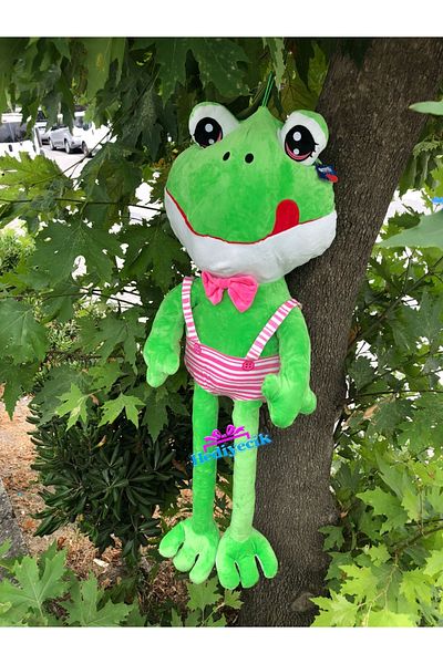 hediyecik 100 Cm Large Size Pink Plush Frog - with Cute Dress