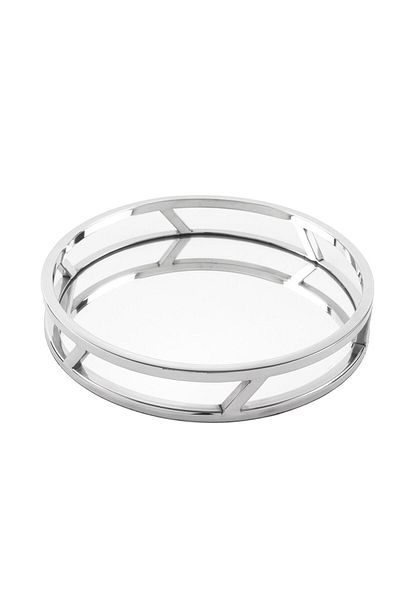 Mikasa Moor Silver Metal Round Mirror Tray 33cm