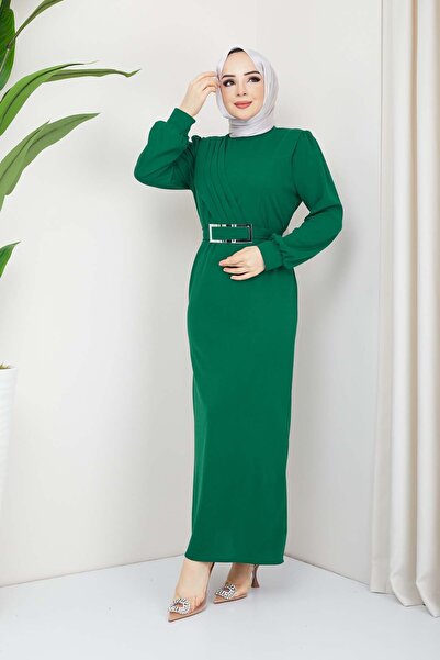 marwella Hilal Krep Elbise - Yeşil