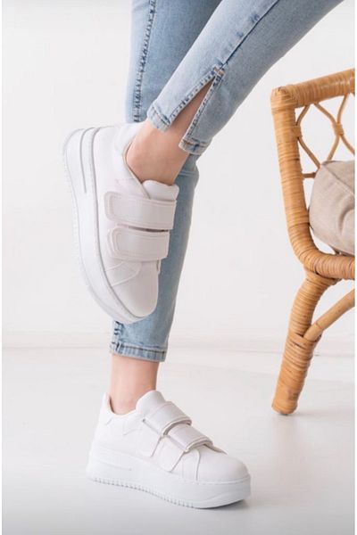 Afilli Pantofi de damă, alb, cu platformă groasă, cu talpă cu velcro, pantofi sport pentru drumeții zilnice