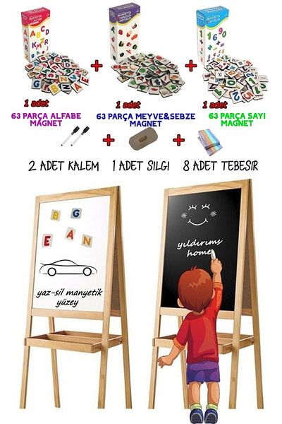 Yıldırım's Home Magnetic Writing Board Double Sided 189 Magnets