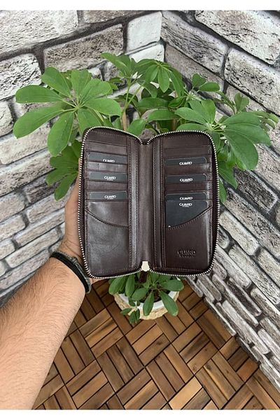 GUARD Πορτοφόλι Portfolio με φερμουάρ σε καφέ Croco