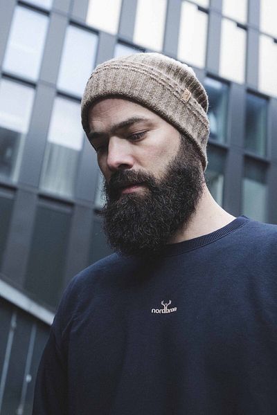 Nordbron Men's Winter Acrylic Henley - Logo Detailed, Beanie Folded, Casual Basic Model
