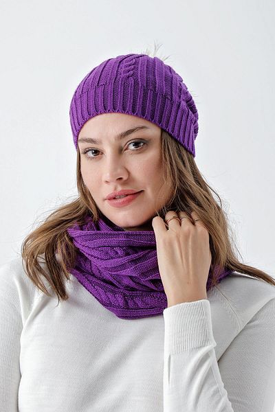 CHUBA Dámský vlasový pletený baret a límec na krk Purple 24W131