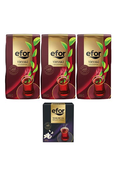 EFOR ÇAY Efor Black Tiryaki Bulk Tea - 1,000gr x 3 Pieces + Bud Bergamot Flavored 100gr