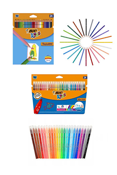 GLANCE Bic Kıd Couleur Keçeli Boya Kalemi 24 Renk Bic Tropıcolor Kuru Boya Ka...