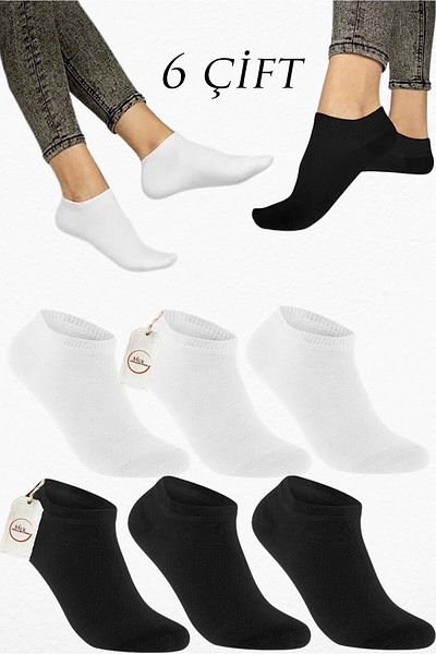 MUK COLLECTİON 6-Piece Summer Black and White Sneakers Socks