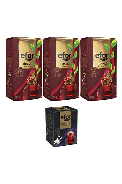 EFOR ÇAY Efor Black Tiryaki Bulk Tea - 1,000gr x 3 Pieces + Bud Bergamot Flavored 100gr