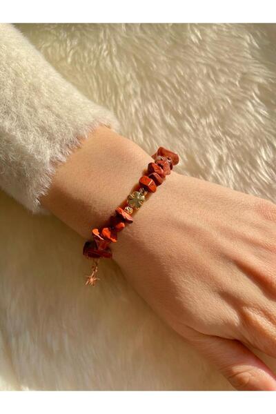 Beykan handmade Bileklik Doğal Taş Yoncalı Kırmızı Jasper Serisi
