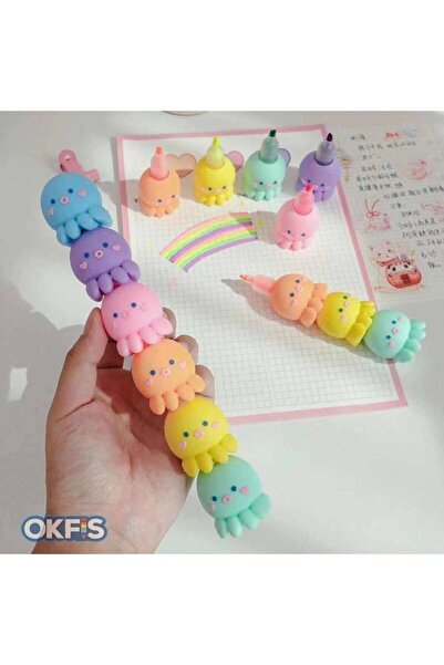 OKFİS 3d Silikon Ahtapot Figürlü 5 Renk Fosforlu Kalem Set