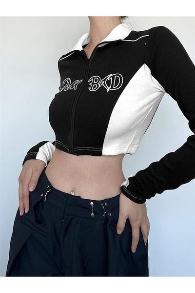 Touz Blunt Blunt Y2K I Am Bad Printed Black Crop με φερμουάρ