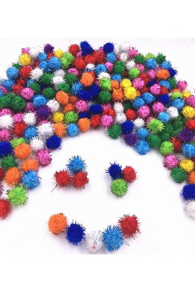 Hobialem Glitter Pompom, 20 Mm, Colorful Plush Pompom, Pack of 100