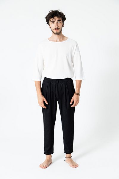 RUBYSTARS Black Front Pleat Detail Relaxed Cut Elastic Waist Velvet Shalwar Trousers