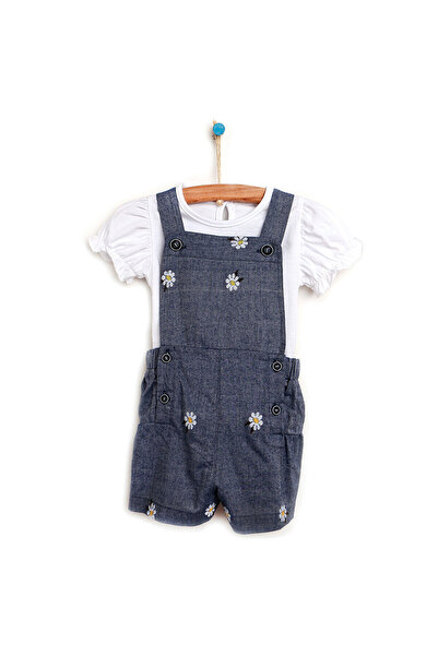 ebebek Hello Baby HelloBaby Basic Baby-Mädchen-Daisy-Denim-Latzhose-T-Shirt-Set