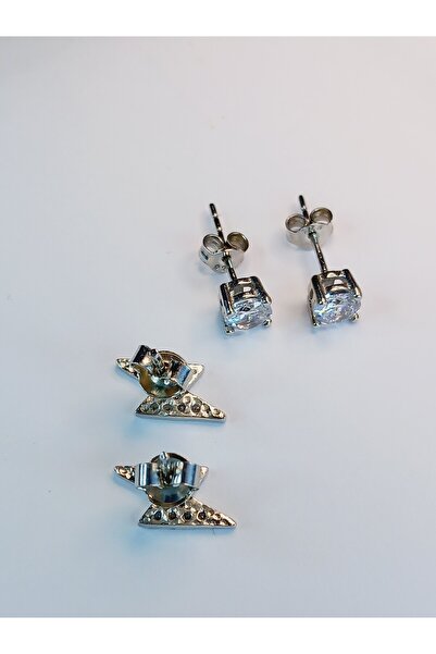 KESKİN GÜMÜŞ 925 Ayar Gümüş Zirkon Tek Taşlı Harry Potter Tasarım Şimşek Trend Kadın Küpe Anneler Günü Hediye