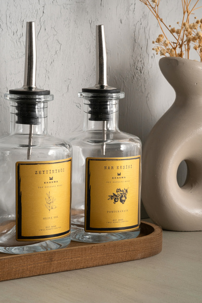 KHAKMA Transparent Gold with Wooden Stand 3-pack 250 ml Olive Oil Sauce Bowl Oil Pot Oil Bottle GOLD3LUGAGLISH TRANSPARENT