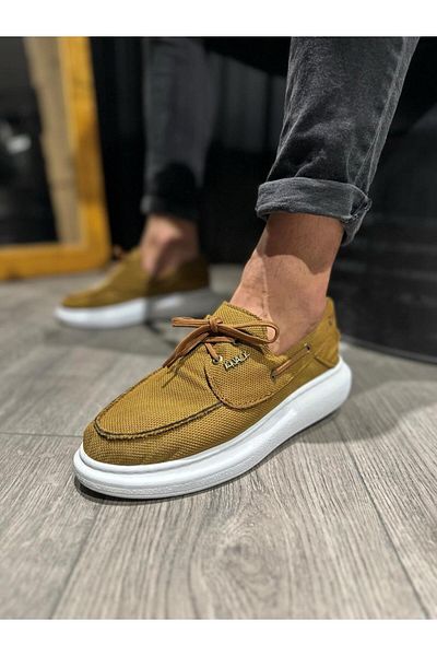 BZ Moda Мъжки класически обувки с връзки и ортопедична подметка, ленени, кафяви B009 BT