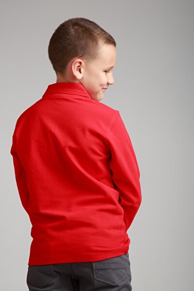 Dragora Boy Child Long Sleeve Polo Collar Red Combed Cotton