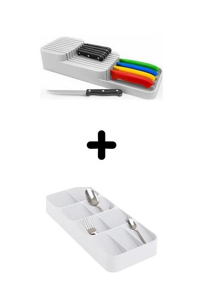 devigo White Organizer Set of 2 - Knife Holder, Drawer and Spoon Holder Empty