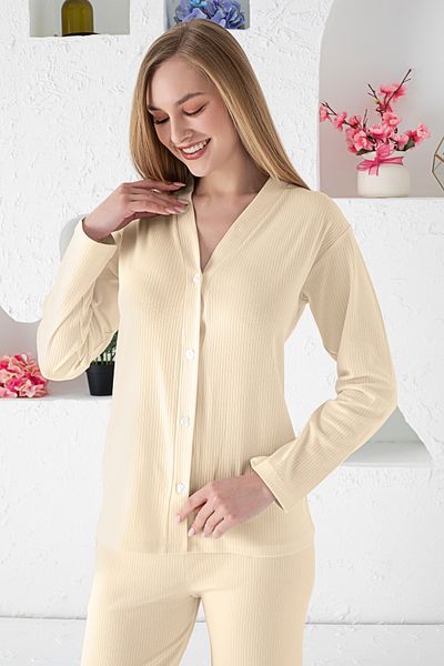 JENİKA Women's Buttoned Rib Pajama Set