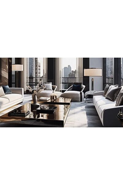 LUXURY VİLLA Luxury Komple Bronz Aynalı 2 Adet Orta Sehpa 90x90 Yükseklik 28 Cm